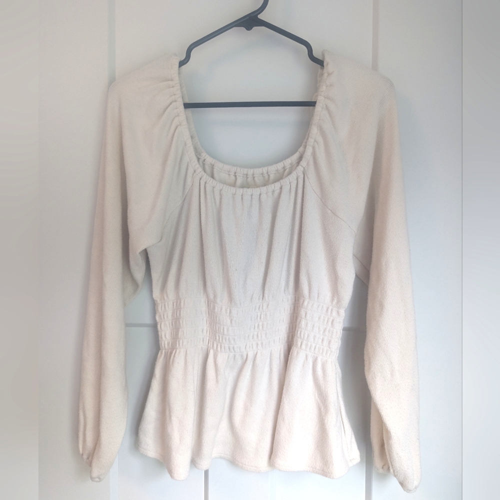 Madewell Soft Fleece Smocked Peasant Top - Size Medium Ivory